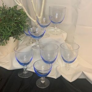 Beautiful vintage set of 8 neon blue wine and cordial glasses